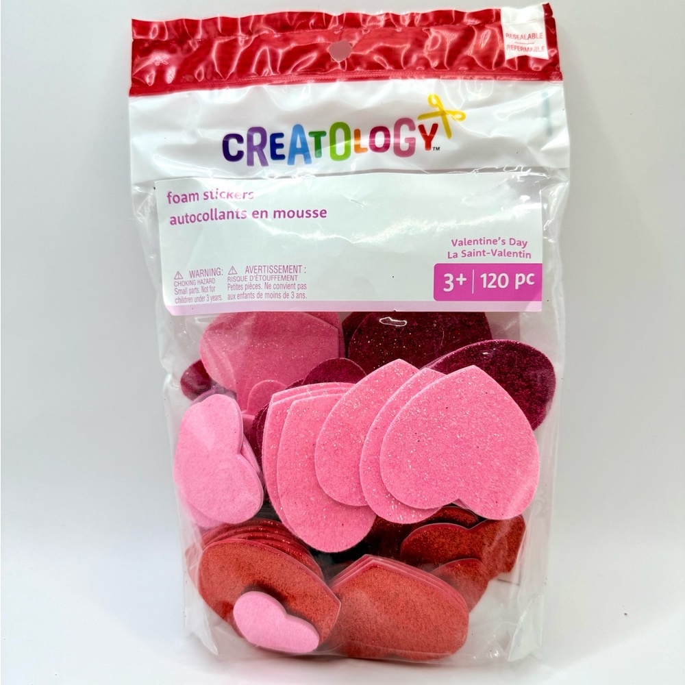 Creatology Pink Red Glitter Foam Heart Stickers 120 pc for Valentines Kids Craft